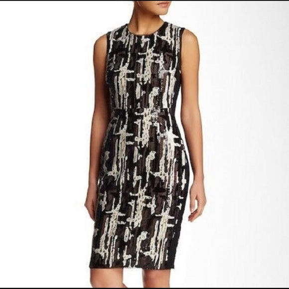 BCBGMaxAzria | Black and White Larisa Sequin Knee Length Dress Size 2 - Picture 2 of 10